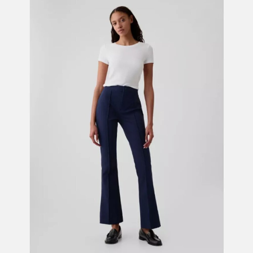 GAP High Rise Flare Stretch Pants Pintuck Pleat Navy Blue Size 10 RT$80 NWT